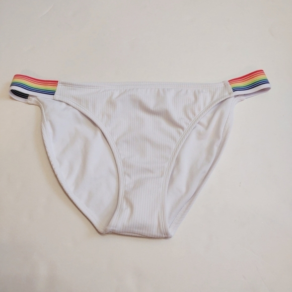 Xhilaration White Ribbed Rainbow Bikini Bottom - Picture 1 of 3